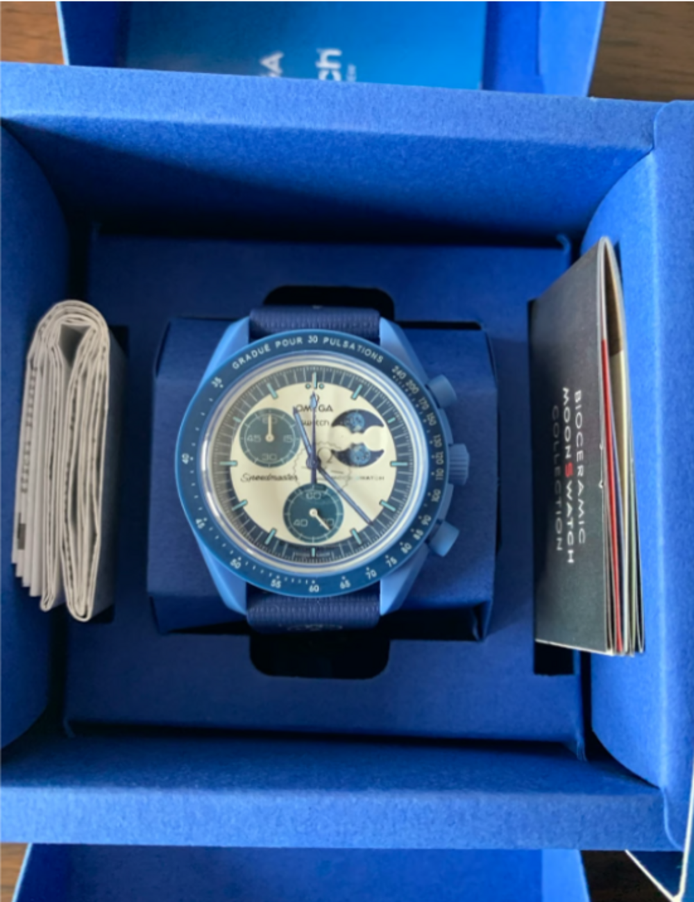 new Swatch x Omega MISSION TO THE Super Blue Moonphase Watch